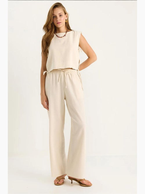 Ensemble deux pièces à col ras du cou et fermeture à nouer avec pantalon large lucci - Kiabi
