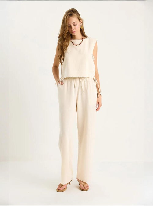 Ensemble deux pièces à col ras du cou et fermeture à nouer avec pantalon large lucci - Kiabi