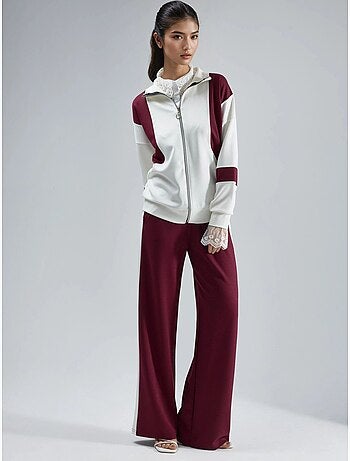 Ensemble deux pièces à jambes larges et col zippé color block hiccup