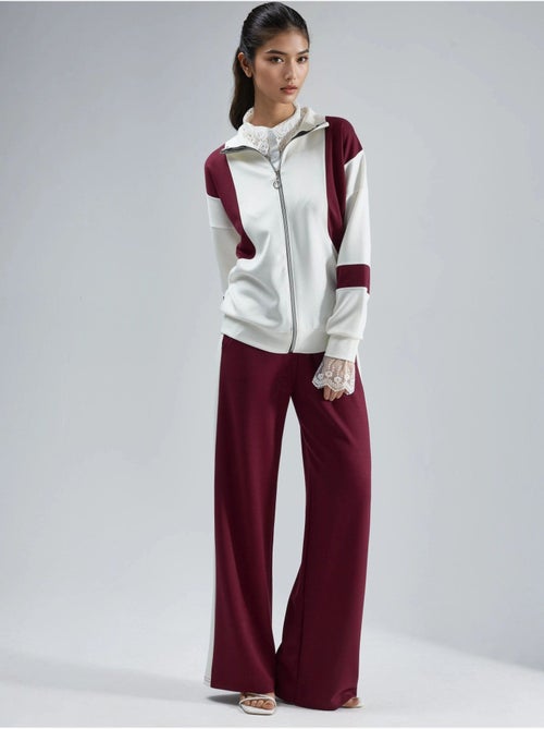 Ensemble deux pièces à jambes larges et col zippé color block hiccup - Kiabi