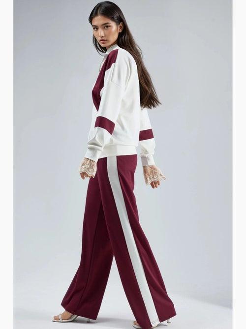Ensemble deux pièces à jambes larges et col zippé color block hiccup - Kiabi