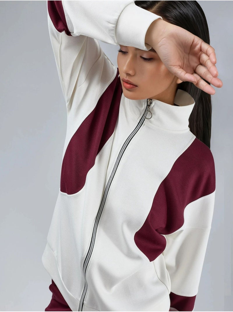 Ensemble deux pièces à jambes larges et col zippé color block hiccup Rouge bordeaux - Kiabi