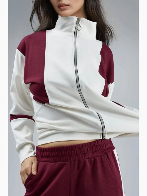 Ensemble deux pièces à jambes larges et col zippé color block hiccup - Kiabi