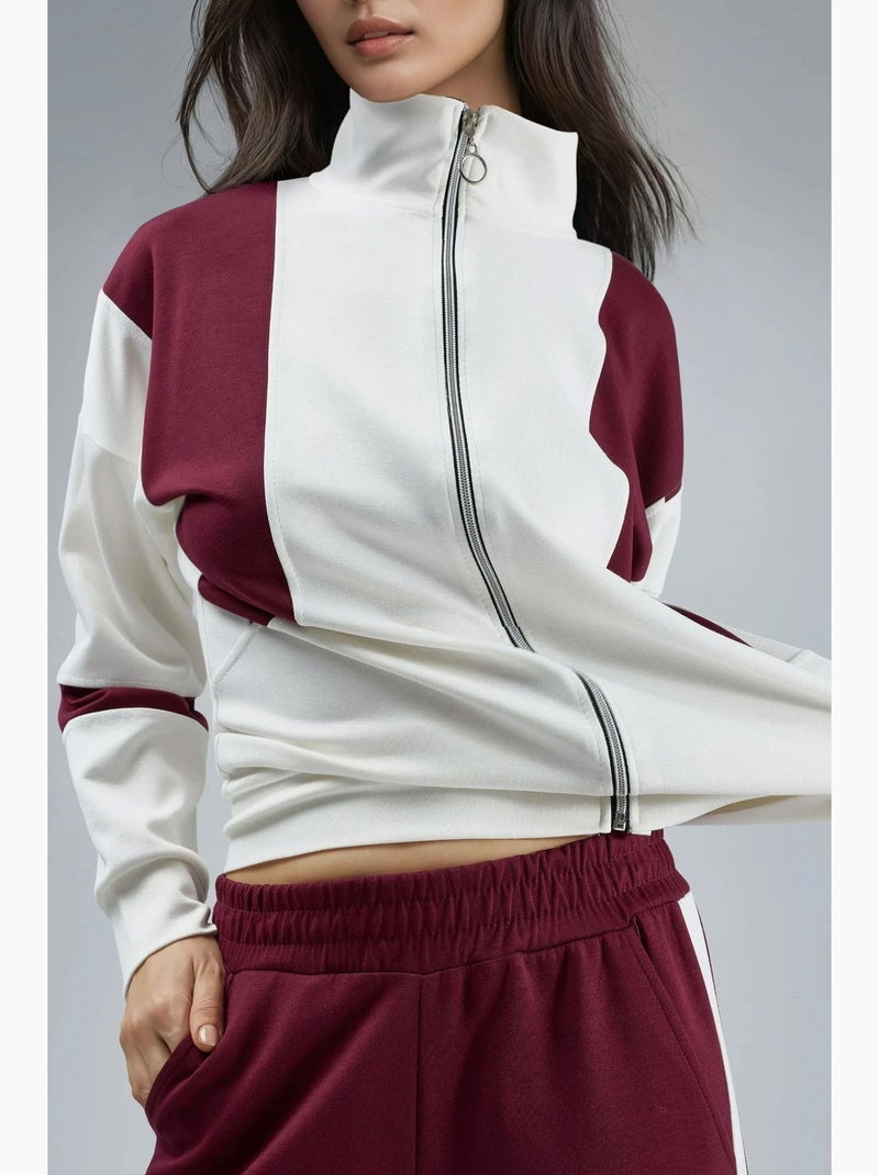 Ensemble deux pièces à jambes larges et col zippé color block hiccup Rouge bordeaux - Kiabi