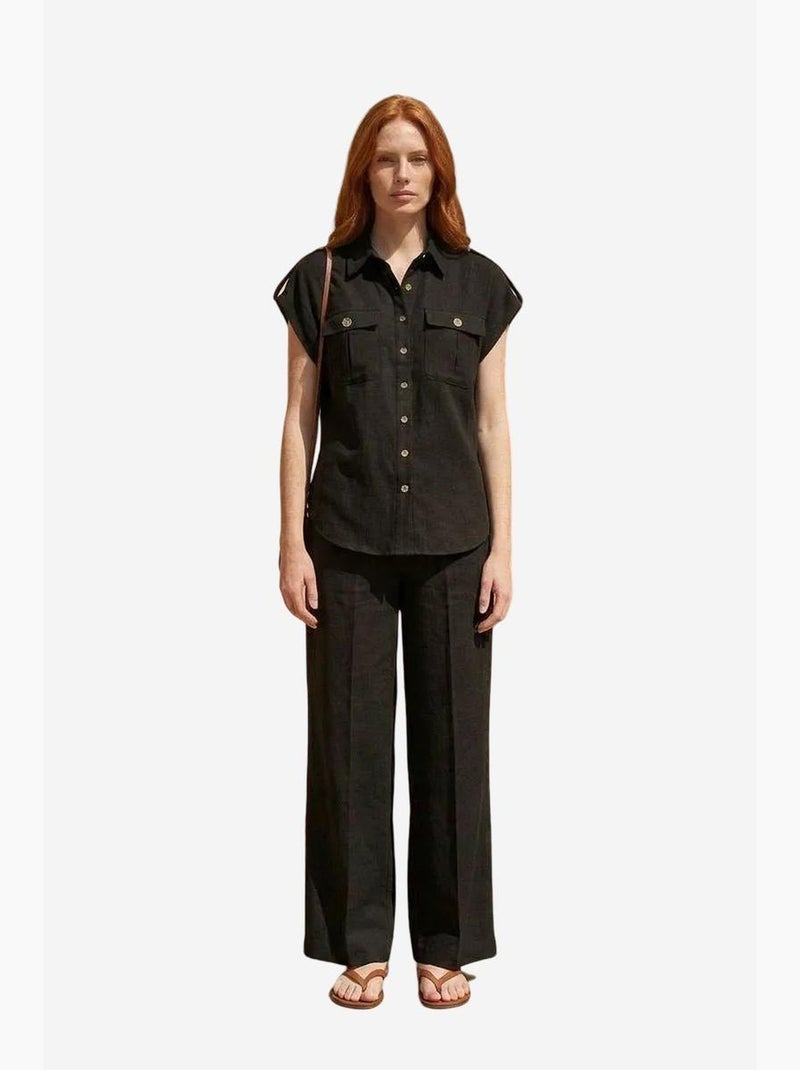 Ensemble deux pièces à jambes larges taille haute avec col de chemise my fashion Noir - Kiabi