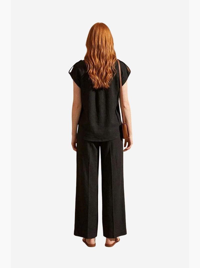 Ensemble deux pièces à jambes larges taille haute avec col de chemise my fashion Noir - Kiabi