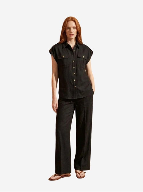 Ensemble deux pièces à jambes larges taille haute avec col de chemise my fashion - Kiabi