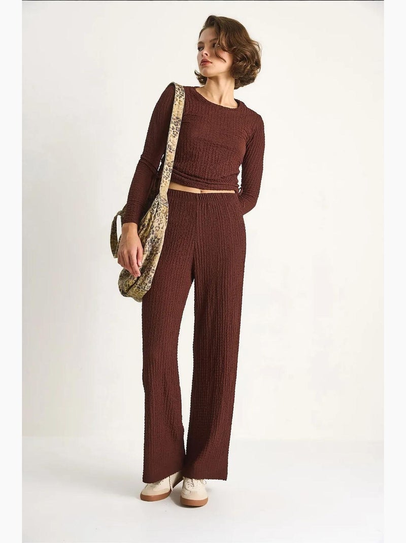 Ensemble deux pièces ajusté avec pantalon évasé lucci Marron chocolat - Kiabi
