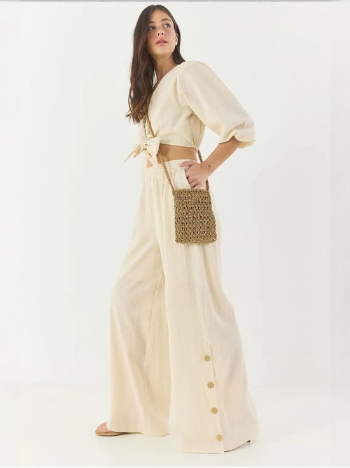 Ensemble deux pièces avec chemisier à nouer, ourlet boutonné doublé et pantalon doublé lucci - Kiabi
