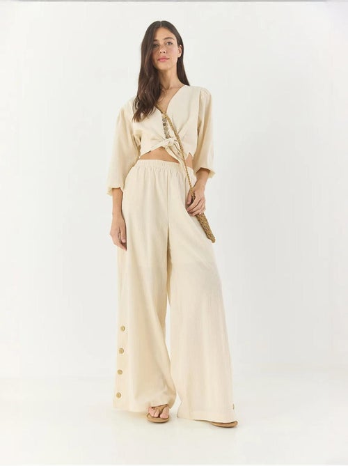 Ensemble deux pièces avec chemisier à nouer, ourlet boutonné doublé et pantalon doublé lucci - Kiabi