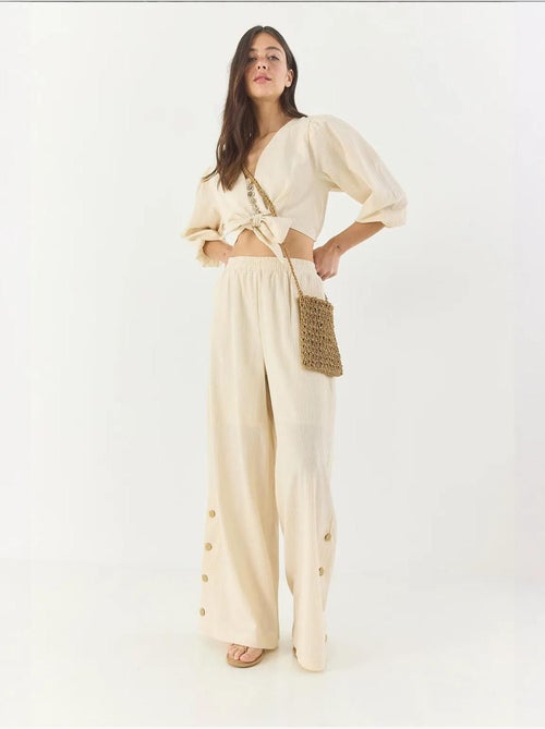 Ensemble deux pièces avec chemisier à nouer, ourlet boutonné doublé et pantalon doublé lucci - Kiabi