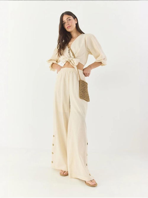 Ensemble deux pièces avec chemisier à nouer, ourlet boutonné doublé et pantalon doublé lucci - Kiabi