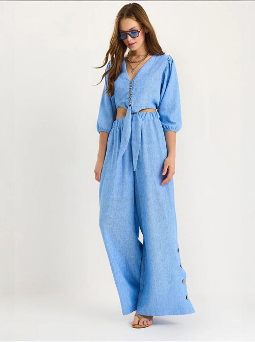 Ensemble deux pièces avec chemisier à nouer, ourlet boutonné doublé et pantalon doublé lucci - Kiabi