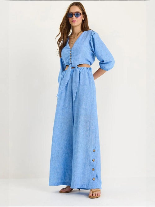 Ensemble deux pièces avec chemisier à nouer, ourlet boutonné doublé et pantalon doublé lucci - Kiabi