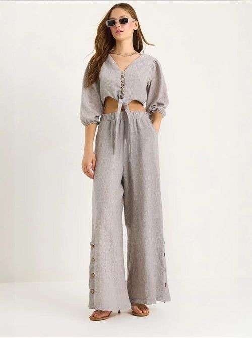 Ensemble deux pièces avec chemisier à nouer, ourlet boutonné doublé et pantalon doublé lucci - Kiabi