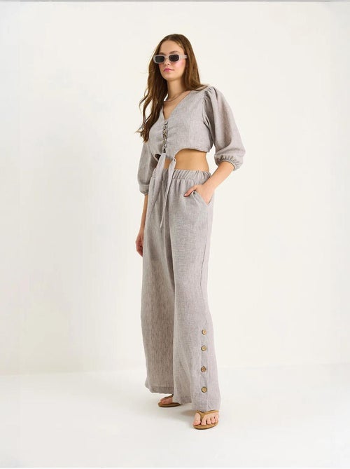 Ensemble deux pièces avec chemisier à nouer, ourlet boutonné doublé et pantalon doublé lucci - Kiabi