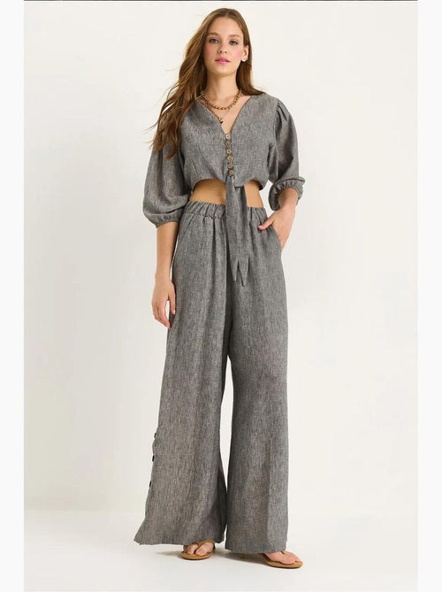 Ensemble deux pièces avec chemisier à nouer, ourlet boutonné doublé et pantalon doublé lucci - Kiabi