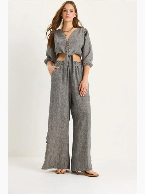 Ensemble deux pièces avec chemisier à nouer, ourlet boutonné doublé et pantalon doublé lucci - Kiabi