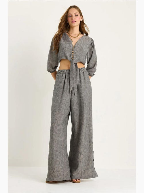 Ensemble deux pièces avec chemisier à nouer, ourlet boutonné doublé et pantalon doublé lucci - Kiabi