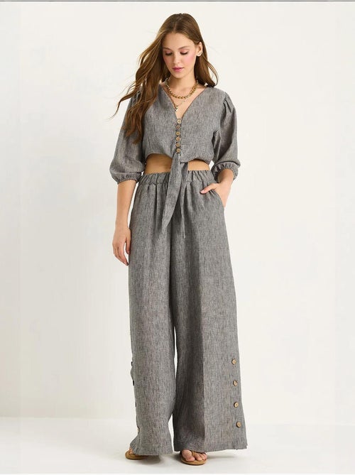 Ensemble deux pièces avec chemisier à nouer, ourlet boutonné doublé et pantalon doublé lucci - Kiabi