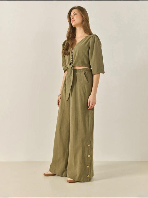 Ensemble deux pièces avec chemisier à nouer, ourlet boutonné doublé et pantalon doublé lucci - Kiabi