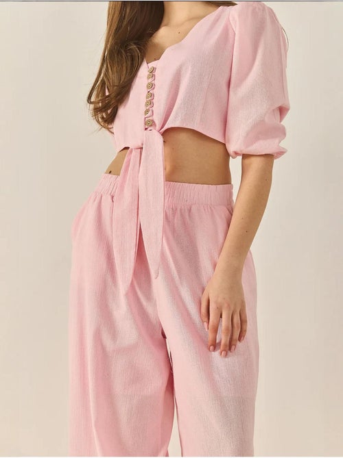 Ensemble deux pièces avec chemisier à nouer, ourlet boutonné doublé et pantalon doublé lucci - Kiabi
