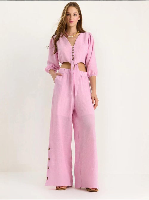 Ensemble deux pièces avec chemisier à nouer, ourlet boutonné doublé et pantalon doublé lucci - Kiabi