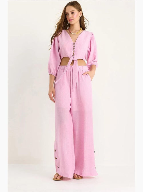 Ensemble deux pièces avec chemisier à nouer, ourlet boutonné doublé et pantalon doublé lucci - Kiabi