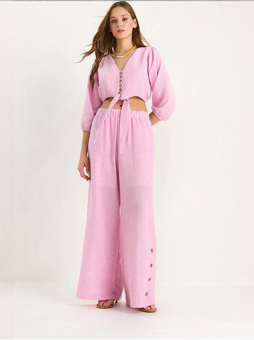 Ensemble deux pièces avec chemisier à nouer, ourlet boutonné doublé et pantalon doublé lucci - Kiabi
