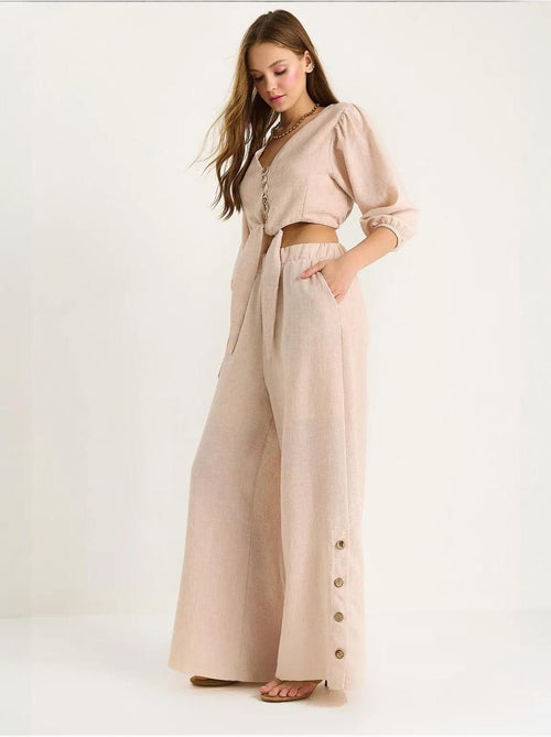 Ensemble deux pièces avec chemisier à nouer, ourlet boutonné doublé et pantalon doublé lucci - Kiabi