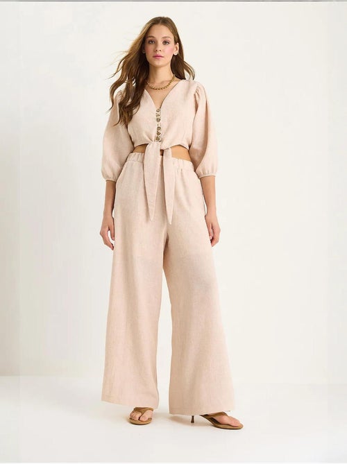 Ensemble deux pièces avec chemisier à nouer, ourlet boutonné doublé et pantalon doublé lucci - Kiabi