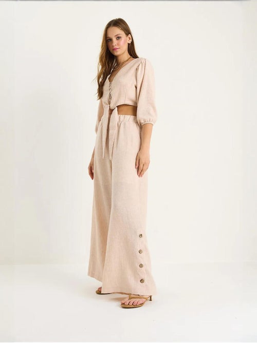 Ensemble deux pièces avec chemisier à nouer, ourlet boutonné doublé et pantalon doublé lucci - Kiabi