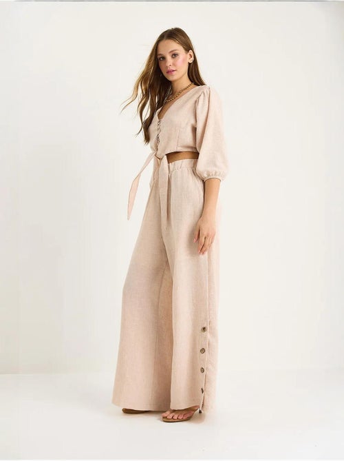 Ensemble deux pièces avec chemisier à nouer, ourlet boutonné doublé et pantalon doublé lucci - Kiabi
