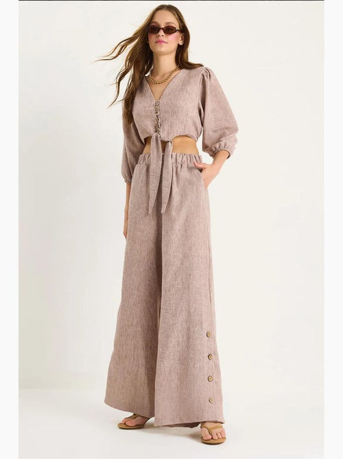 Ensemble deux pièces avec chemisier à nouer, ourlet boutonné doublé et pantalon doublé lucci - Kiabi