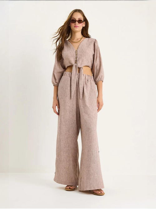 Ensemble deux pièces avec chemisier à nouer, ourlet boutonné doublé et pantalon doublé lucci - Kiabi