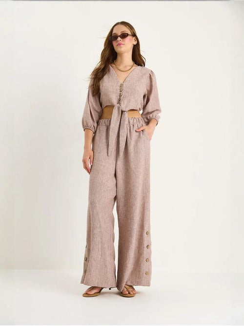 Ensemble deux pièces avec chemisier à nouer, ourlet boutonné doublé et pantalon doublé lucci - Kiabi
