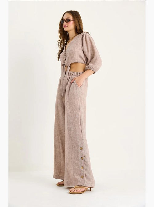 Ensemble deux pièces avec chemisier à nouer, ourlet boutonné doublé et pantalon doublé lucci - Kiabi