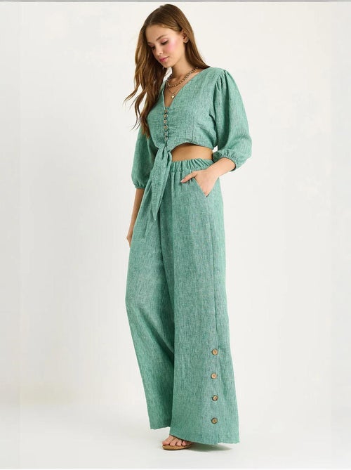 Ensemble deux pièces avec chemisier à nouer, ourlet boutonné doublé et pantalon doublé lucci - Kiabi