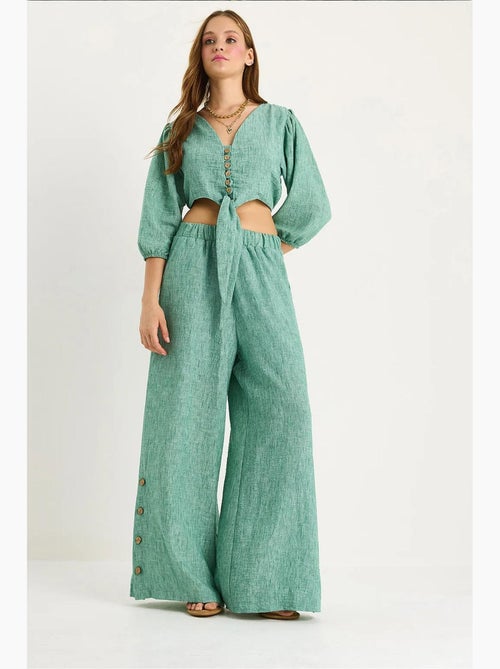 Ensemble deux pièces avec chemisier à nouer, ourlet boutonné doublé et pantalon doublé lucci - Kiabi