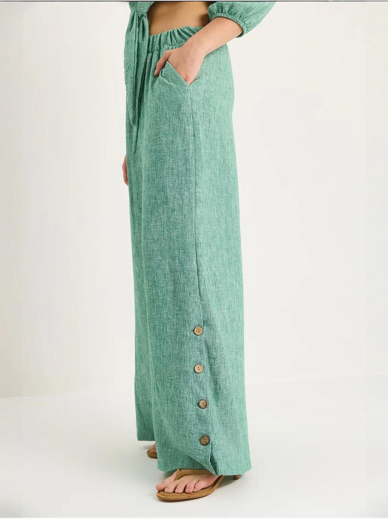 Ensemble deux pièces avec chemisier à nouer, ourlet boutonné doublé et pantalon doublé lucci Vert - Kiabi