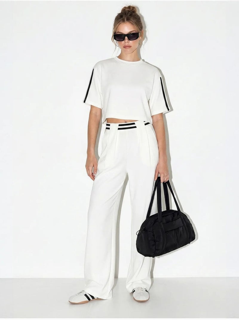 Ensemble deux pièces avec t-shirt col rond et pantalon large lucci Blanc - Kiabi