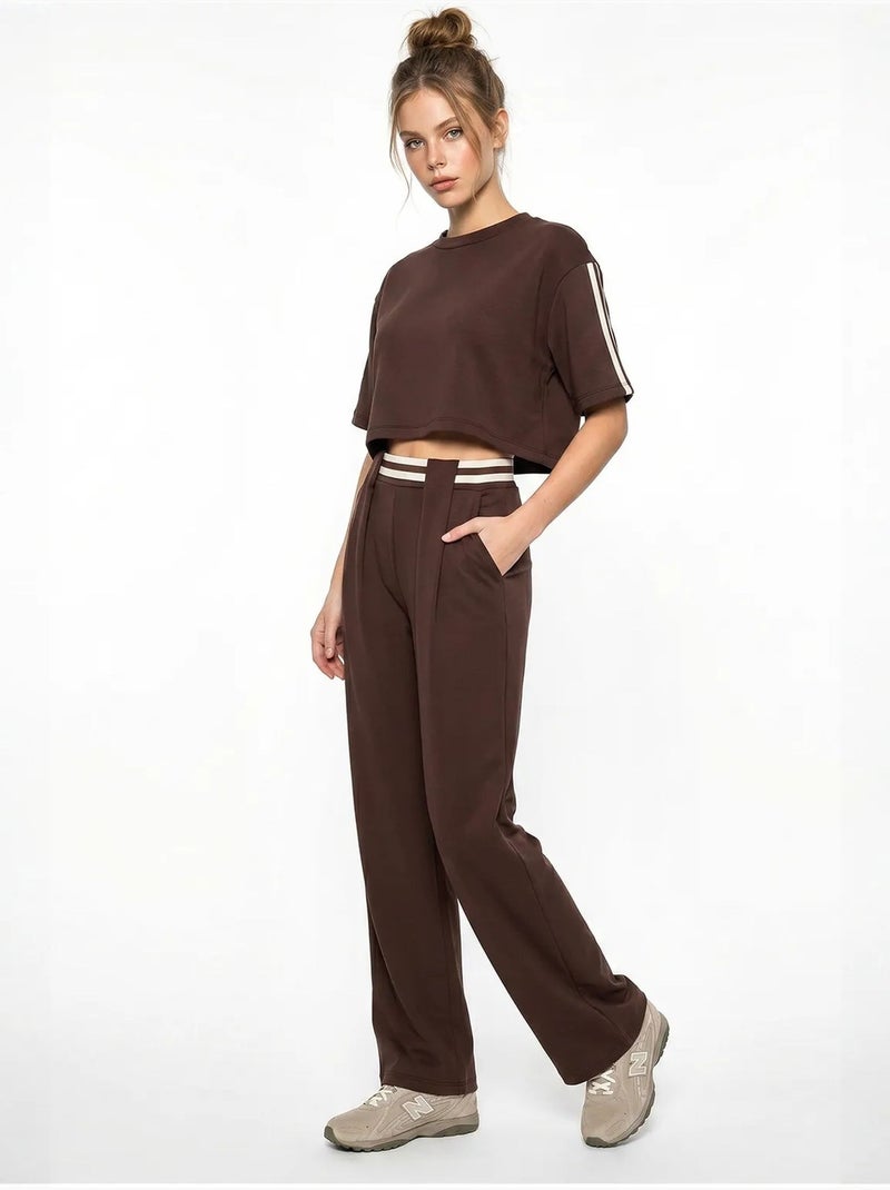 Ensemble deux pièces avec t-shirt col rond et pantalon large lucci Marron - Kiabi