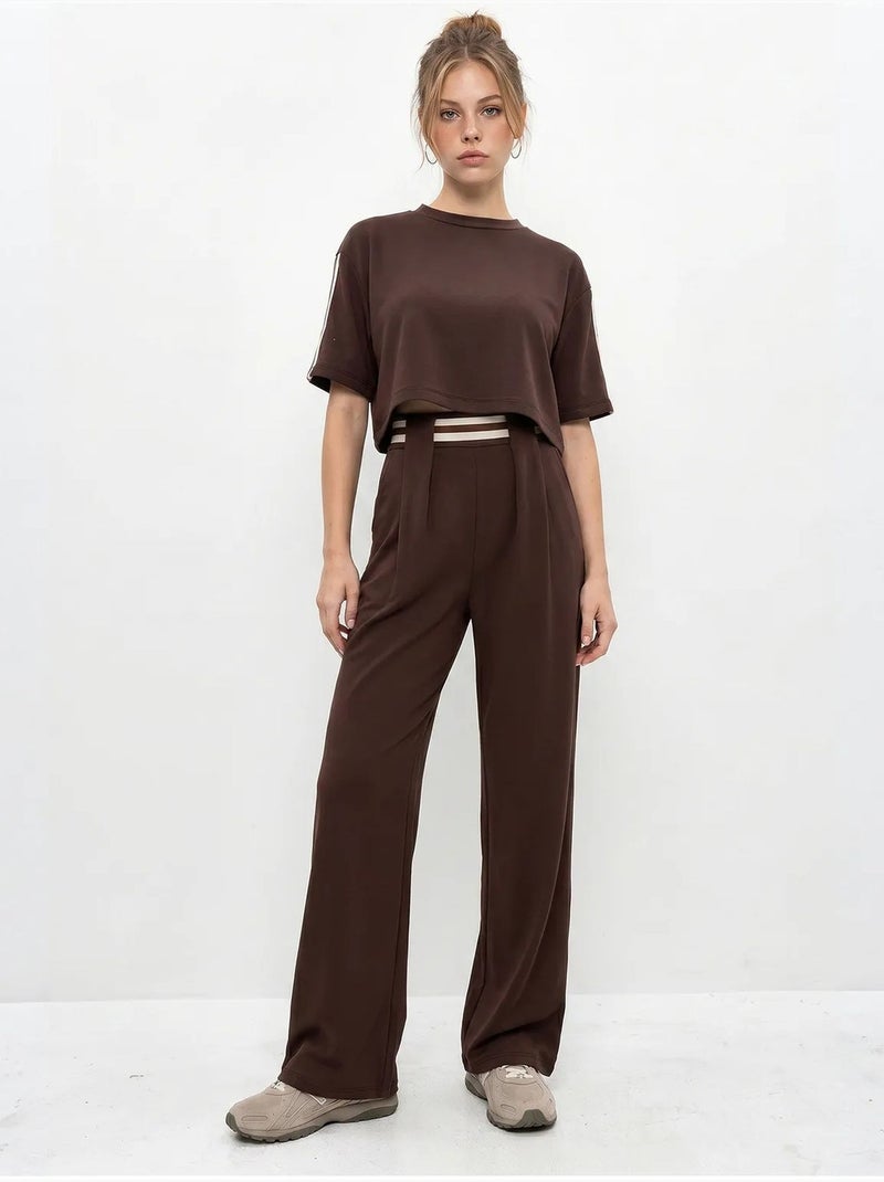 Ensemble deux pièces avec t-shirt col rond et pantalon large lucci Marron - Kiabi