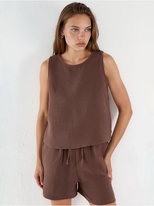 Ensemble deux pièces avec top en mousseline sans manches et short hiccup - Kiabi
