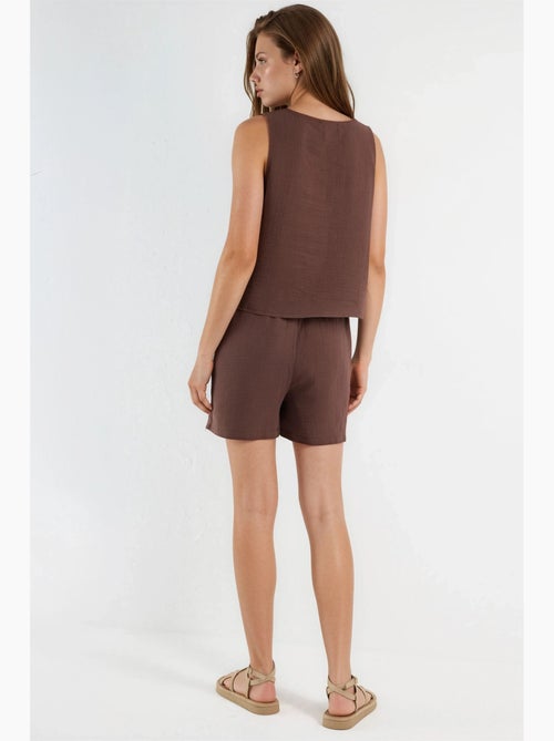Ensemble deux pièces avec top en mousseline sans manches et short hiccup - Kiabi