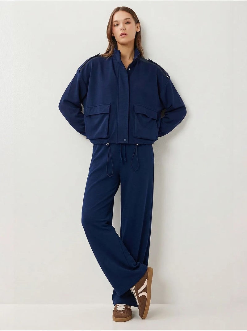 Ensemble deux pièces avec veste à détail poche et pantalon à jambes larges istanbul Bleu marine - Kiabi