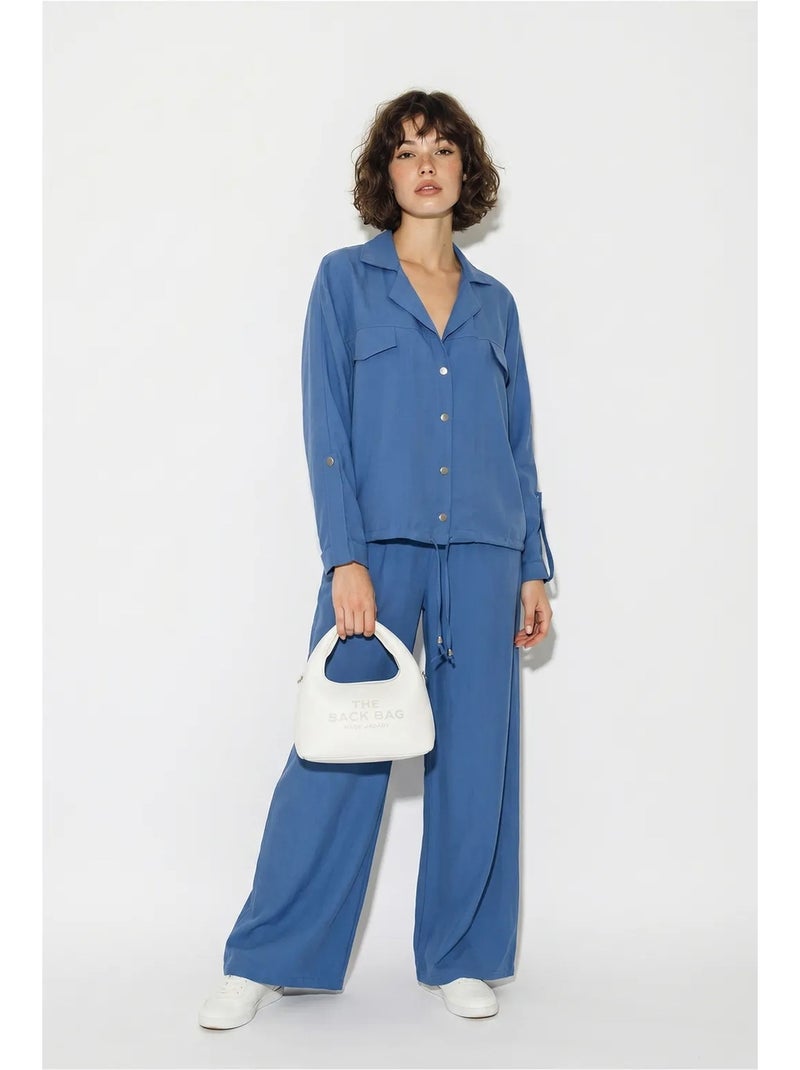 Ensemble deux pièces : blouse et pantalon large en crêpe lucci Bleu - Kiabi