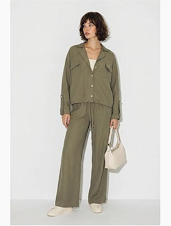 Ensemble deux pièces : blouse et pantalon large en crêpe lucci