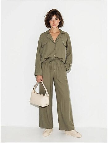 Ensemble deux pièces : blouse et pantalon large en crêpe lucci