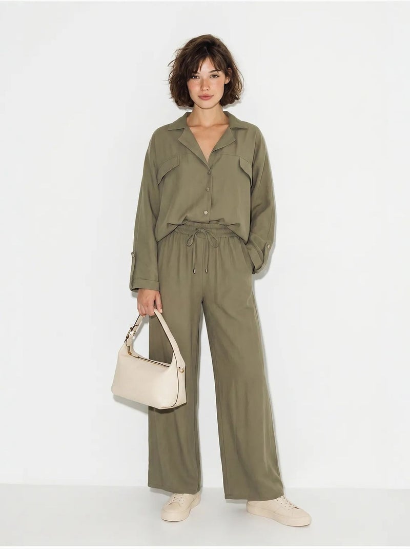 Ensemble deux pièces : blouse et pantalon large en crêpe lucci Kaki - Kiabi